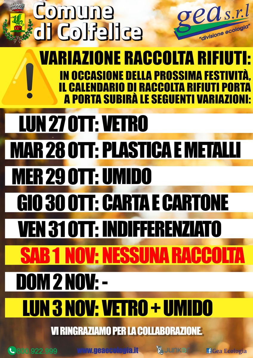 calendario raccolta differenziata variazioni
